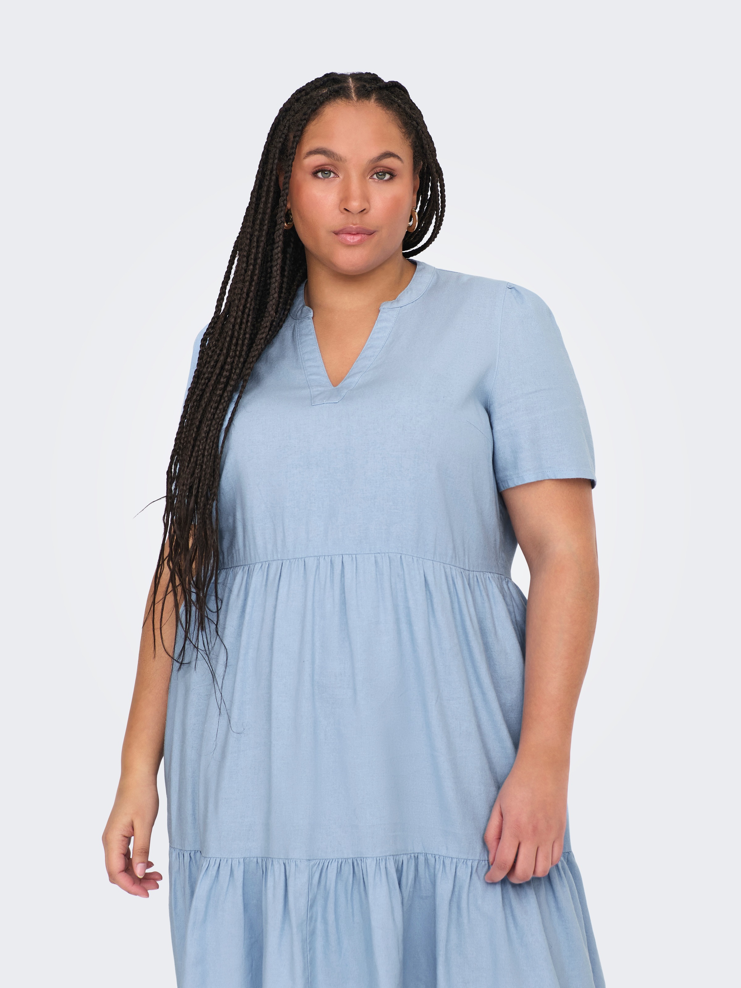 ONLY CARMAKOMA Minikleid »CARTIRI-CARO S/S V-NECK LIN DRESS  TLR« Sommerkleid