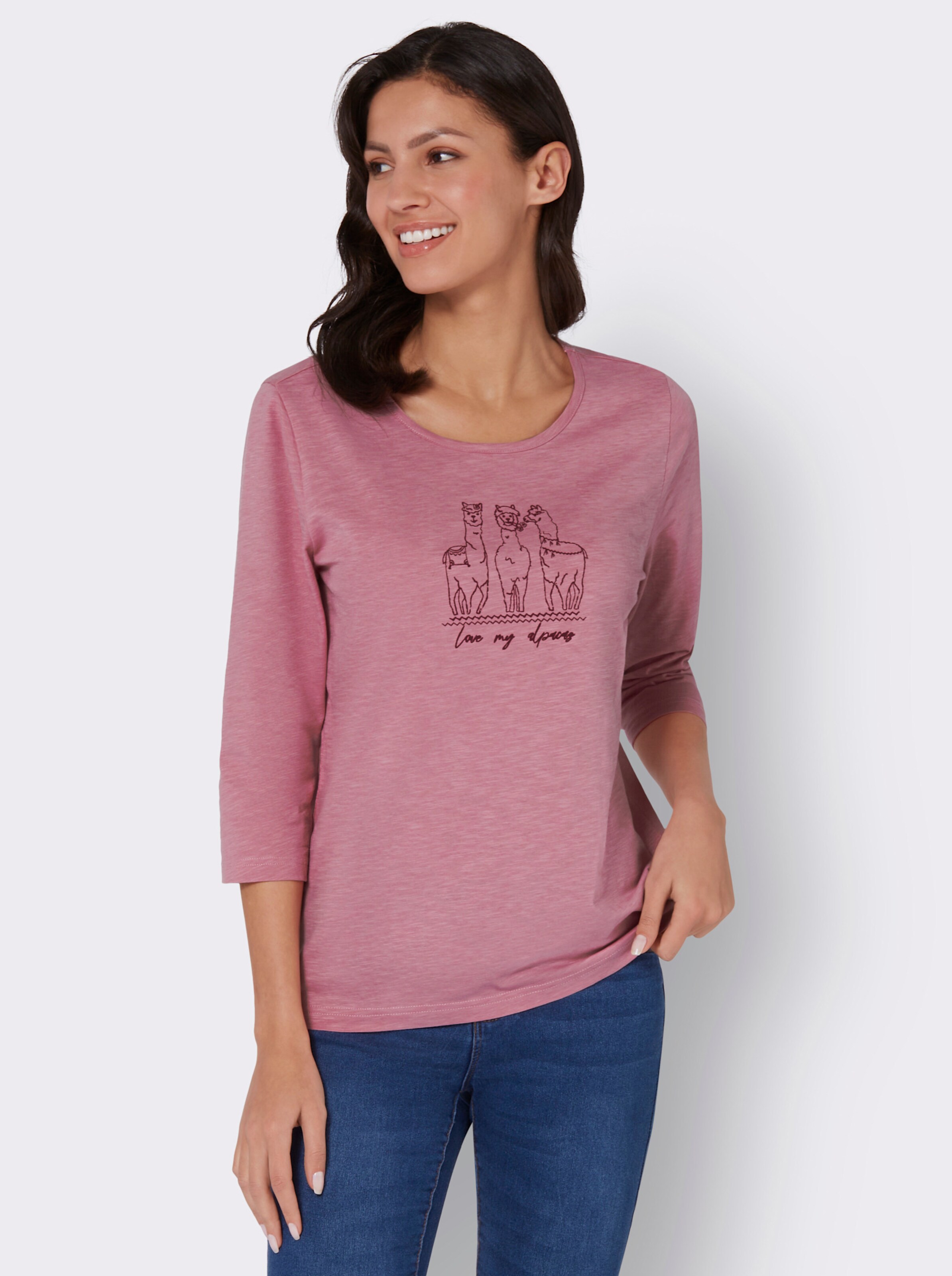 34-Arm-Shirt mit Alpaka-Druck