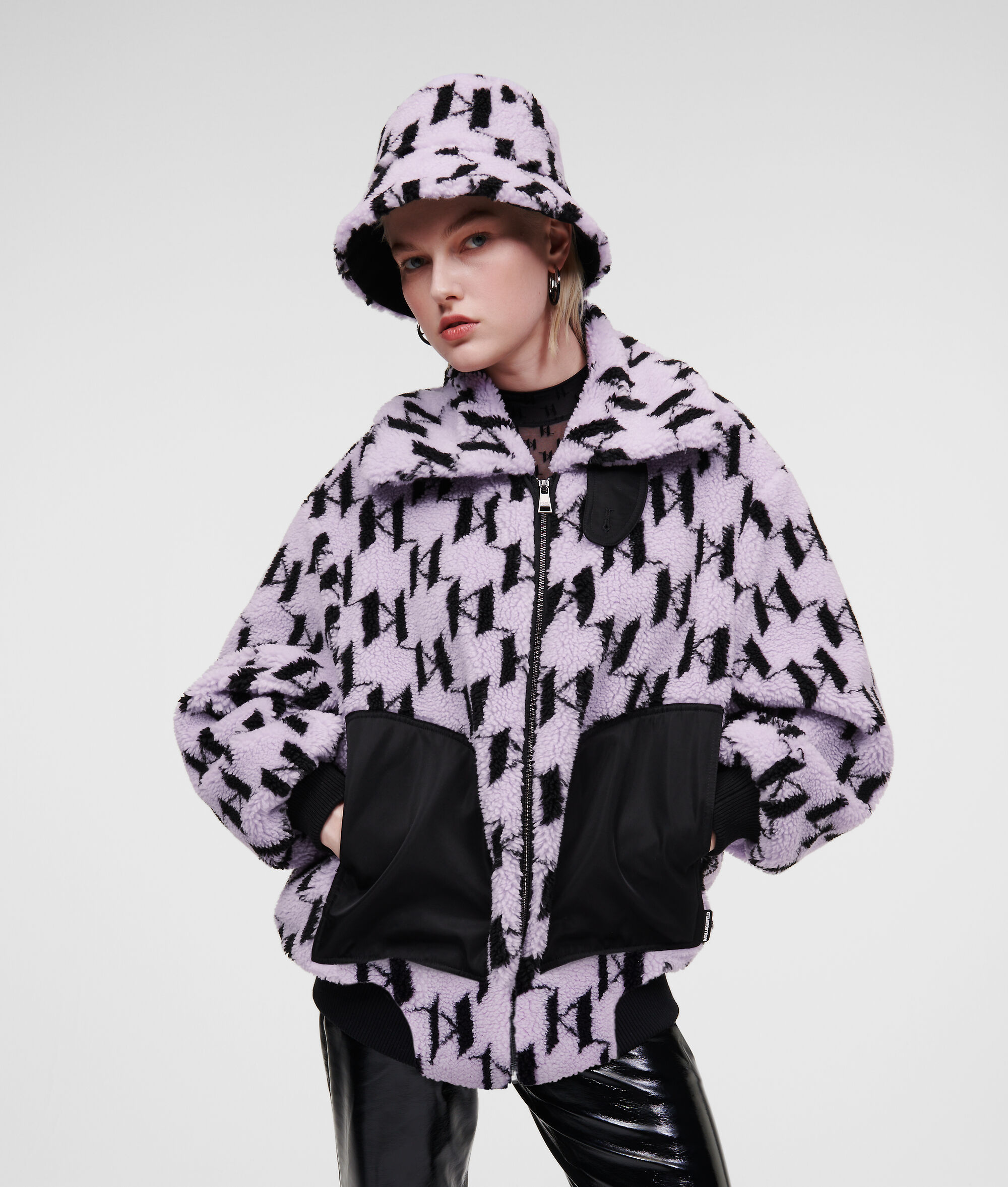 BLOUSON AVIATEUR KL MONOGRAM EN FAUSSE PEAU DE MOUTON