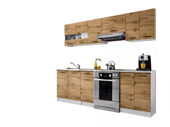Cuisine Bigo 7 éléments - finition bas BOIS haut BOIS 240 cm