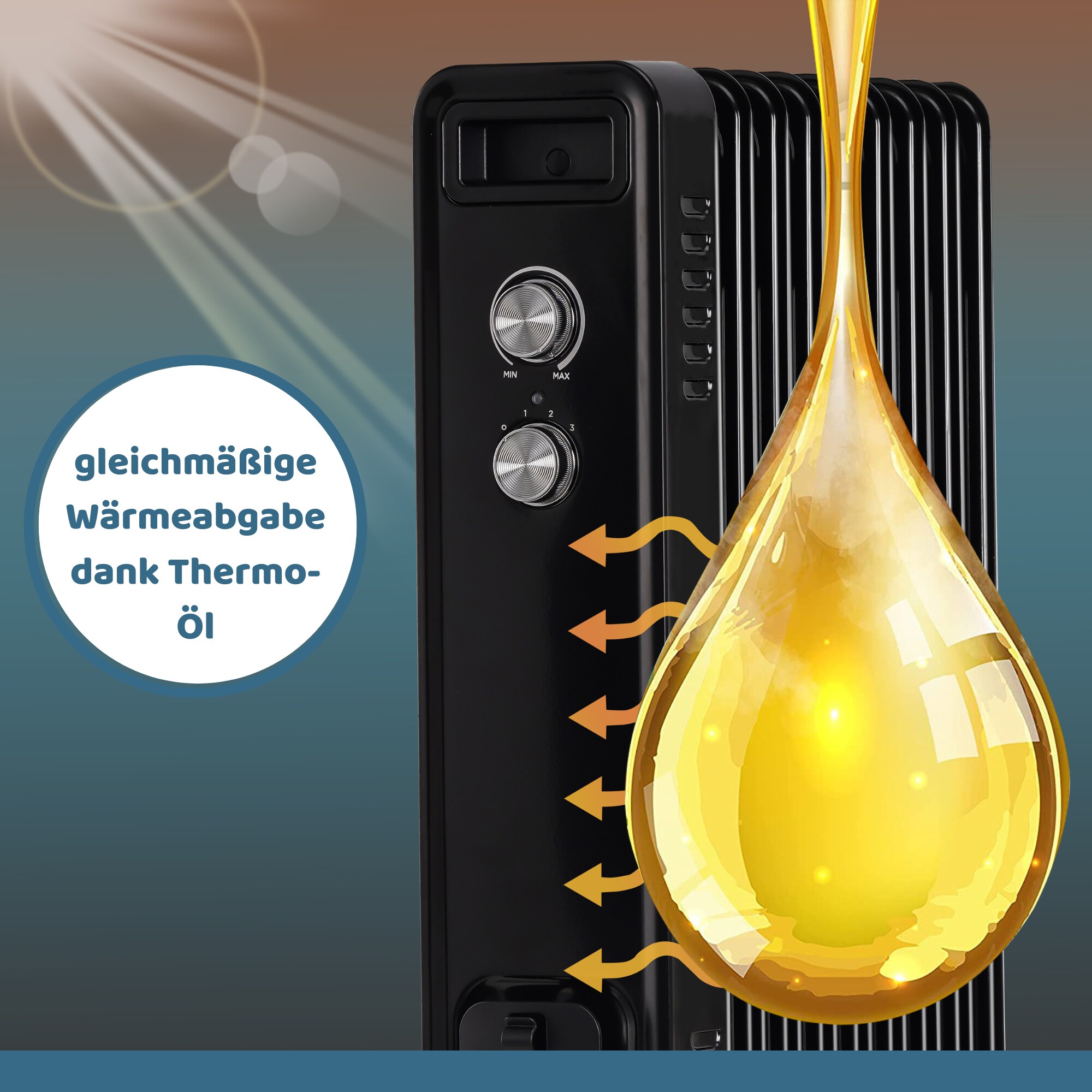 STAHLMANN Ölradiator ZR201 schwarzElektroheizung Energiesparend bis 40 qm FlächeHeizung Elektrisch mit Thermostat und 3 HeizstufenElektrisches Heizgerät, Electric Heater, Watt:2000W