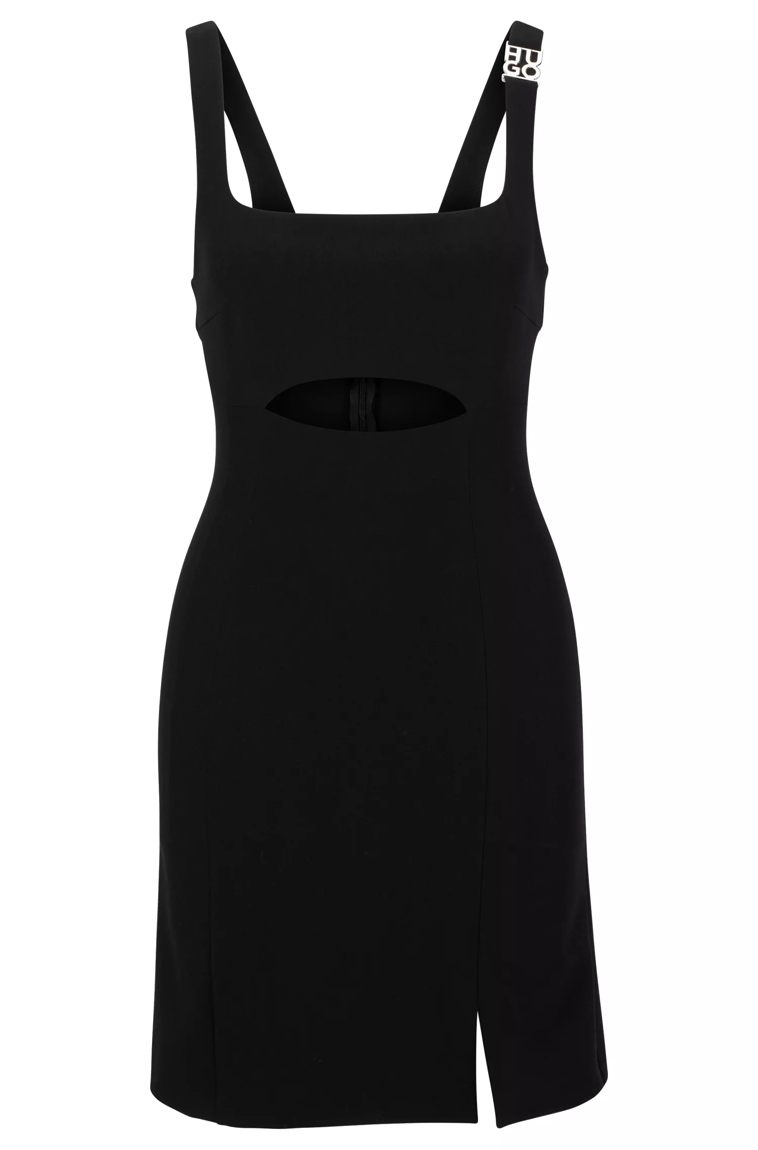 Vestido HUGO vermelho de corte justo com detalhe vazado e logotipo na alça.