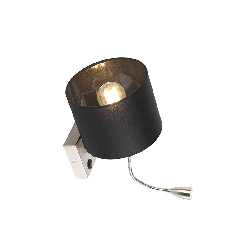 Moderne wandlamp staal met zwarte kap - Brescia