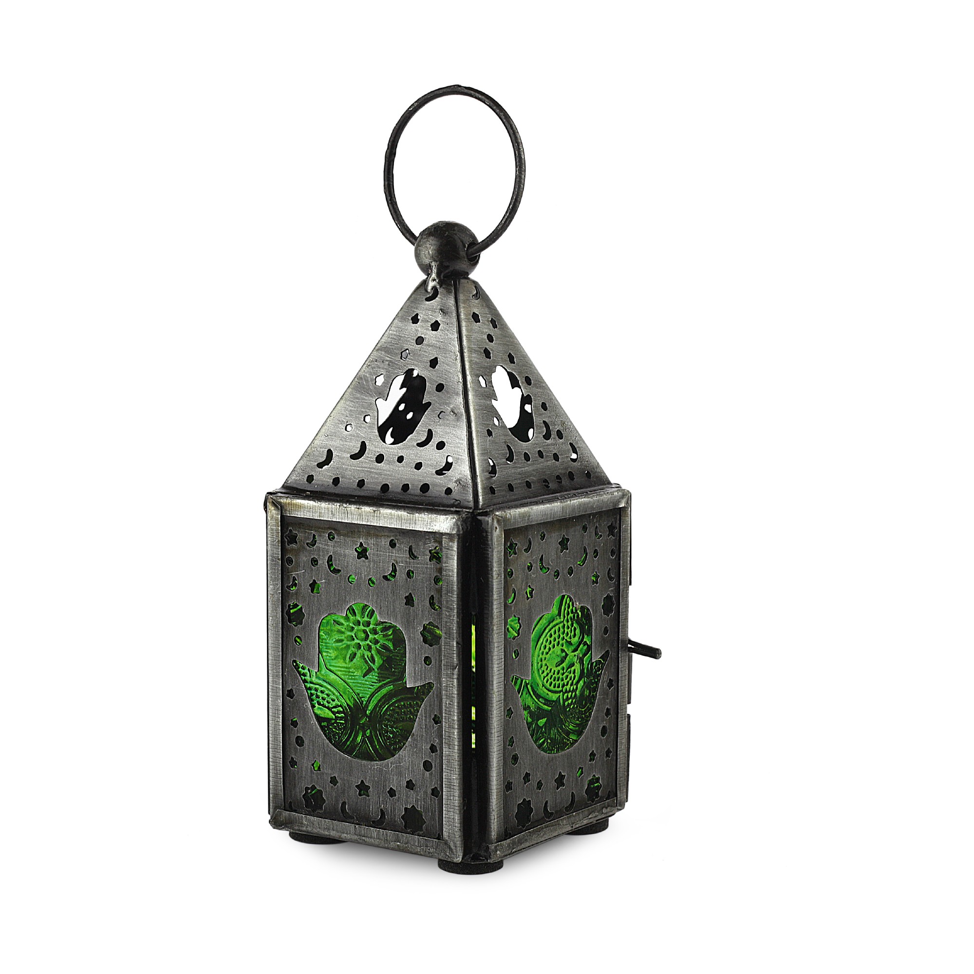 Laterne 'Green Hamsa', grün, T 5 cm, B 5 cm, H 13 cm von fischer's lagerhaus