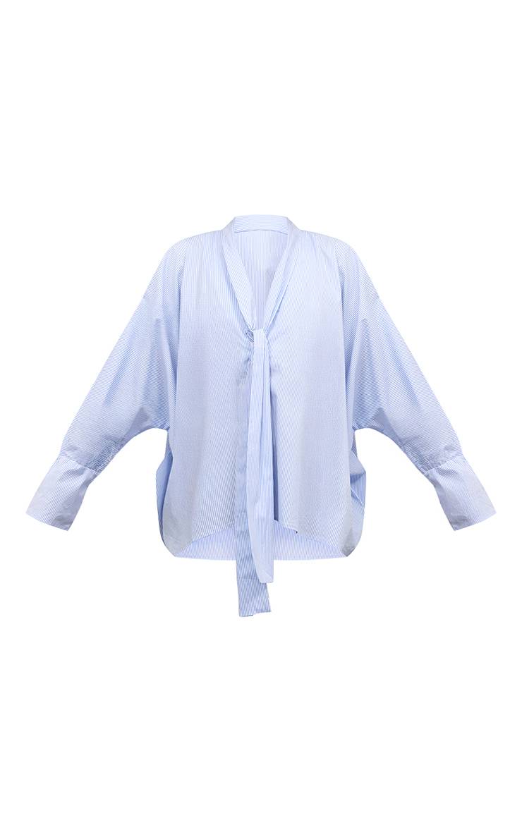 Bleu Chemise Ample À Rayures Fines Avec Détail De Lien Noué
