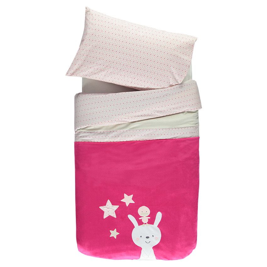 Parure housse de couette + taie d'oreiller en velours avec animaux printés - 140 x 100 cm - Rose