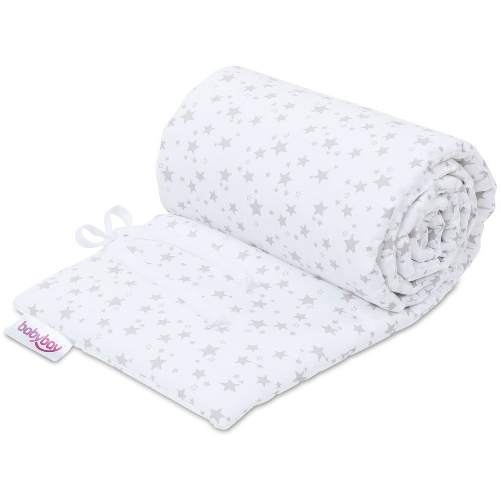 Køb babybay ® White Stars Pearl Grey Sengerand Pique