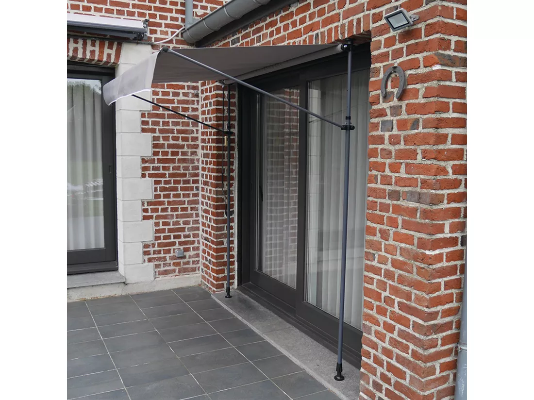 Store banne pour balcon CHENE 2 × 1,2m - Toile grise et structure grise - HAPPY GARDEN
