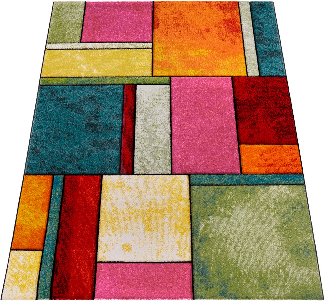 Paco Home Teppich »Brilliance 661« rechteckig 18 mm Höhe Kurzflor, modernes 3D-Patchwork Design