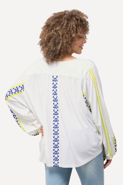 Bluse, Leinenmix, Oversized, Tunika-Ausschnitt, Langarm