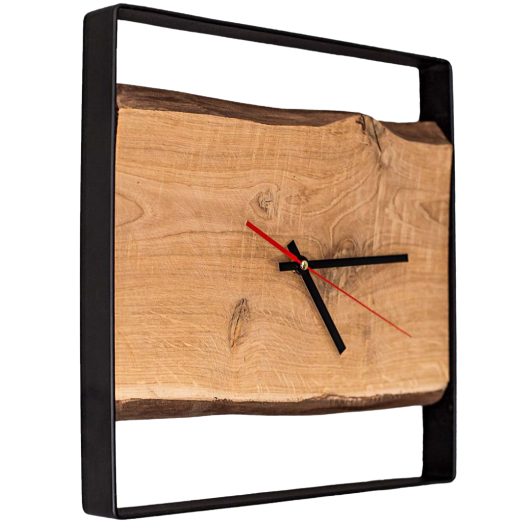 holz4home® Quadratische Wanduhr mit Stahlrahmen aus massiver Eiche von holz4home® | ohne Nuten