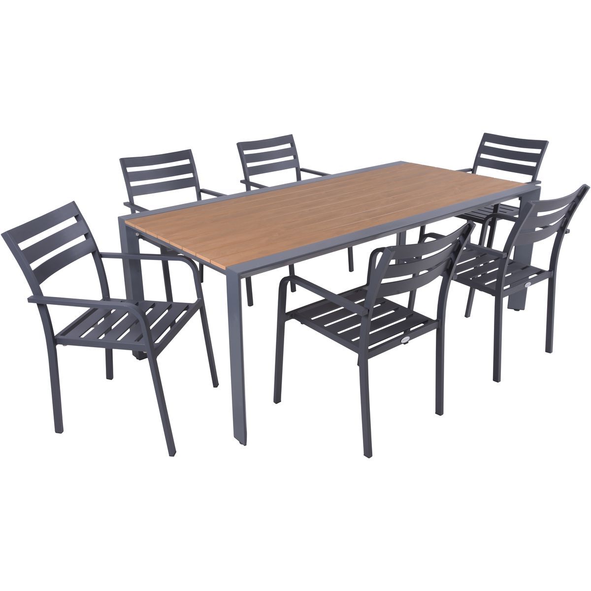 7-teilige Tischgruppe SILEA/TREVISO - anthrazit-braun - Aluminium