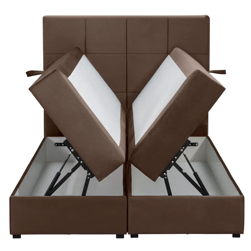 Boxspring met opbergruimte Liv geblokt - bruin - 120x200 cm