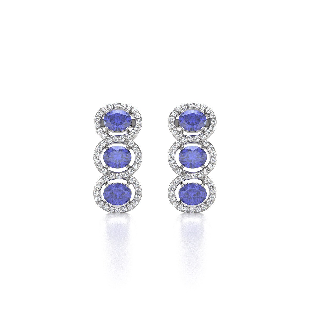 Boucles d'oreilles ADEN Tanzanite et Diamants sur Argent 925 4.55grs