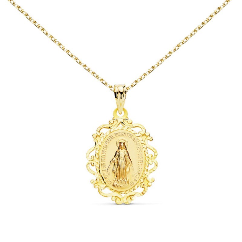 Collier - Médaille Vierge Miraculeuse Filigranes Or Jaune - Chaîne Dorée