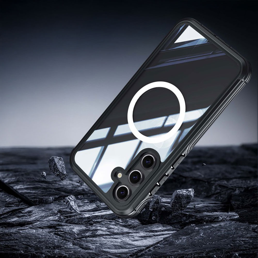 Samsung Galaxy S24 FE Magnetische Schutzhülle mit Panzer Glas Backcover   Displayschutz (Magnet-Technologie) - Schwarz / Grau