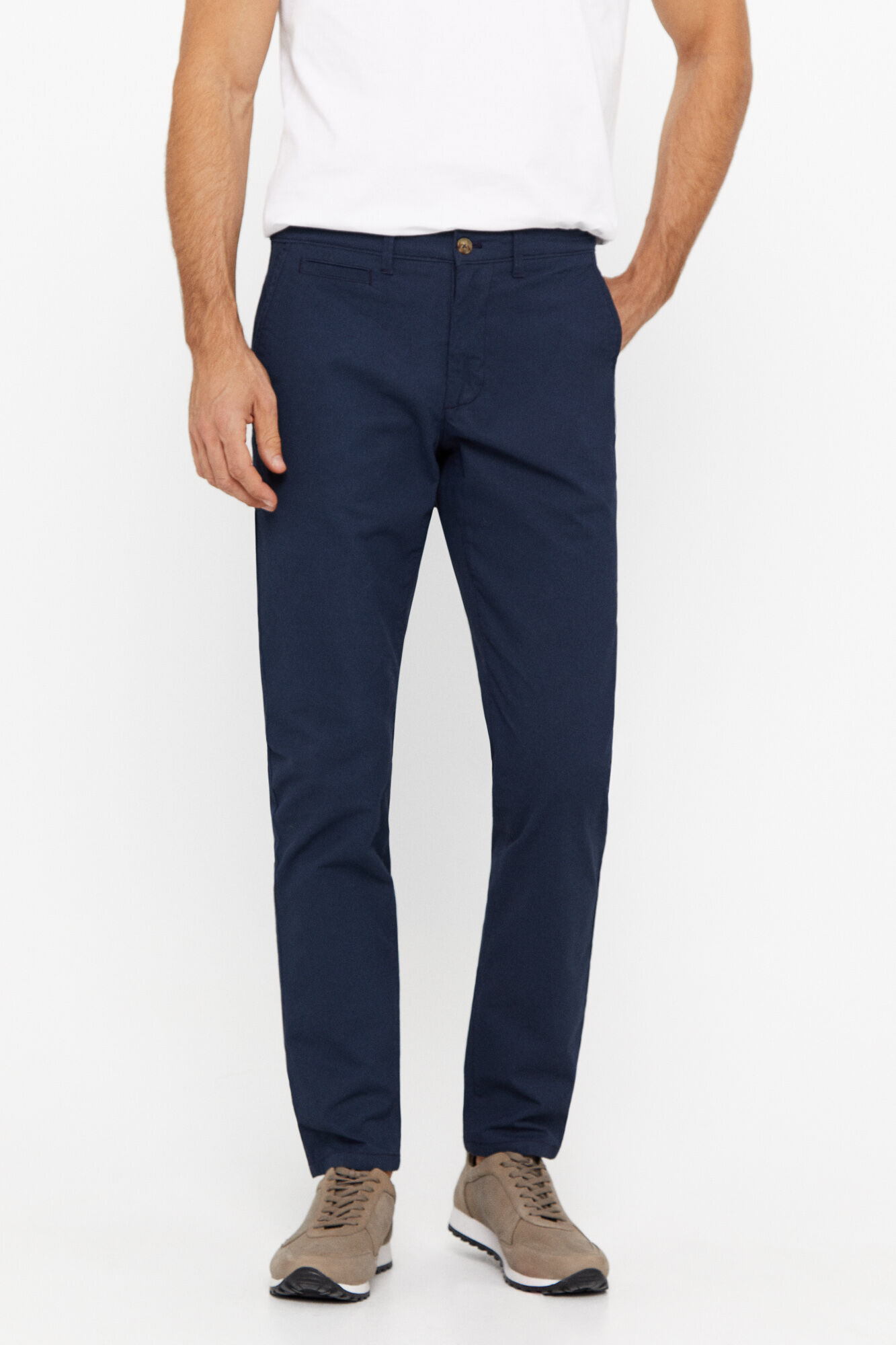 Calças chinesas slim com estampa - Azul escuro