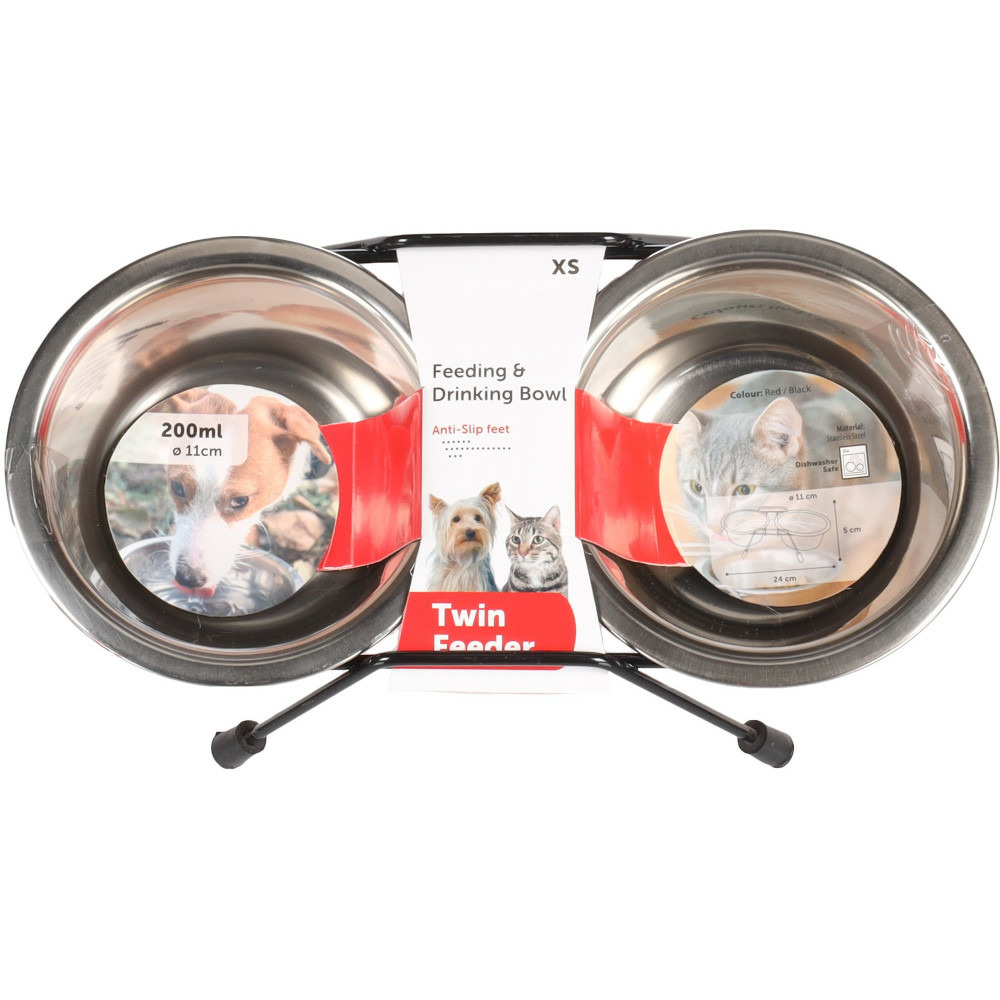 Ecuelle duo ø 11 cm 200 ml avec support arjun xs pour chat