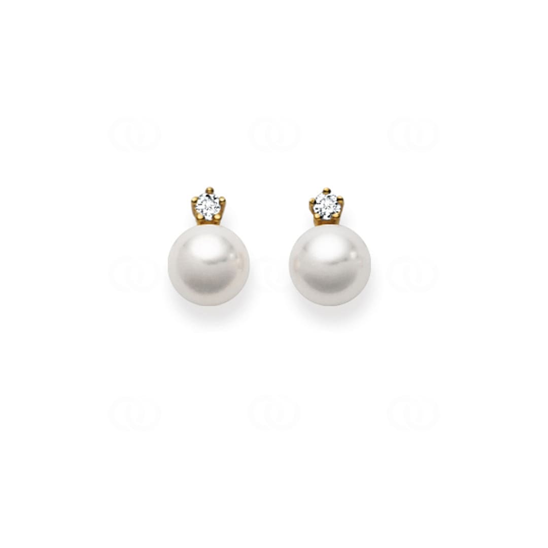 Ohrstecker 750/18 K Gelbgold mit Akoya-Kulturperle & Diamant 0.12ct W/Si