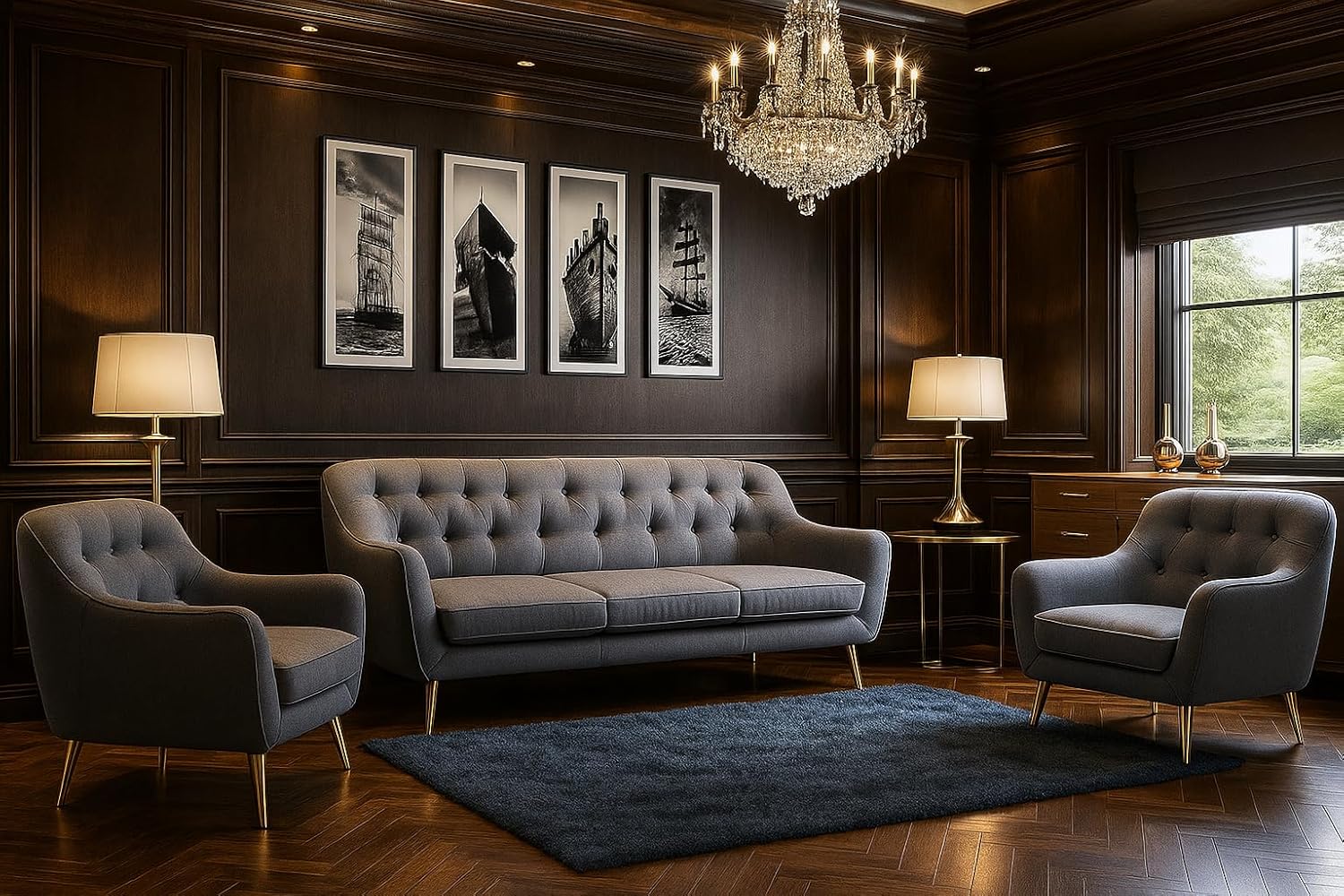 A&J MöbelLand GmbH Polstergarnitur Benito: 3-Sitzer Sofa + 2 Sessel – Wohnzimmer Set, modernes Design, Bonellfederkern, langlebige Qualität, Bezug in Grau