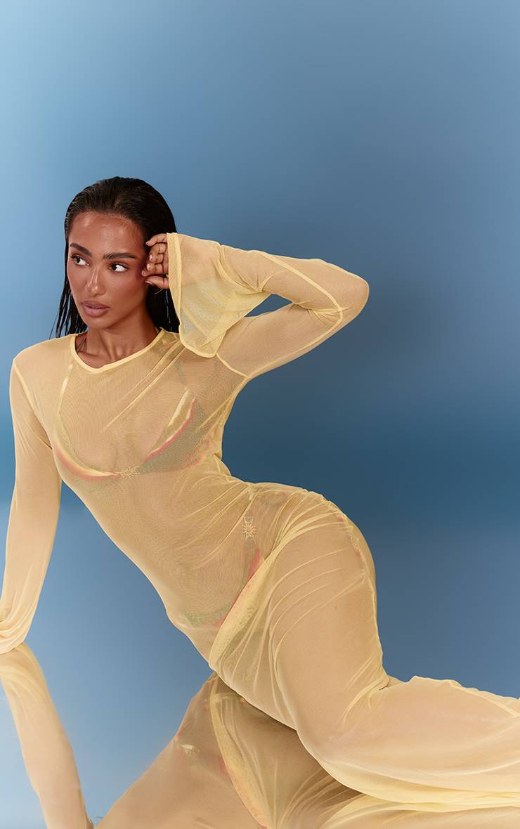 Citron Robe De Plage Longue En Maille