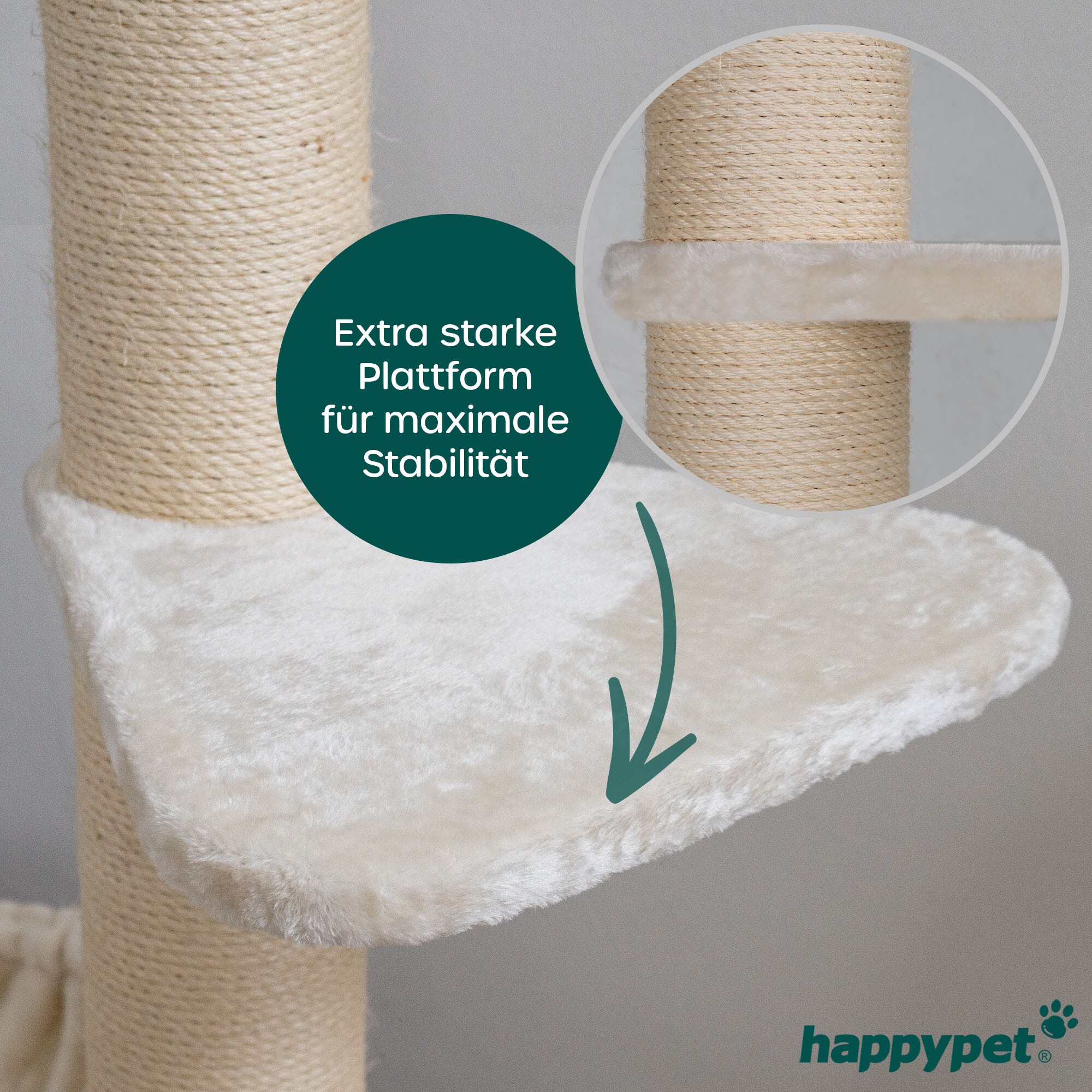 HAPPYPET Universal XL Liegeplatz für Kratzbaum 55 cm - Stabile Liegefläche, 600g Plüsch überzogen, Zubehör Ersatz für Katzenkratzbäume, belastbar bis 15 kg, Creme | Creme