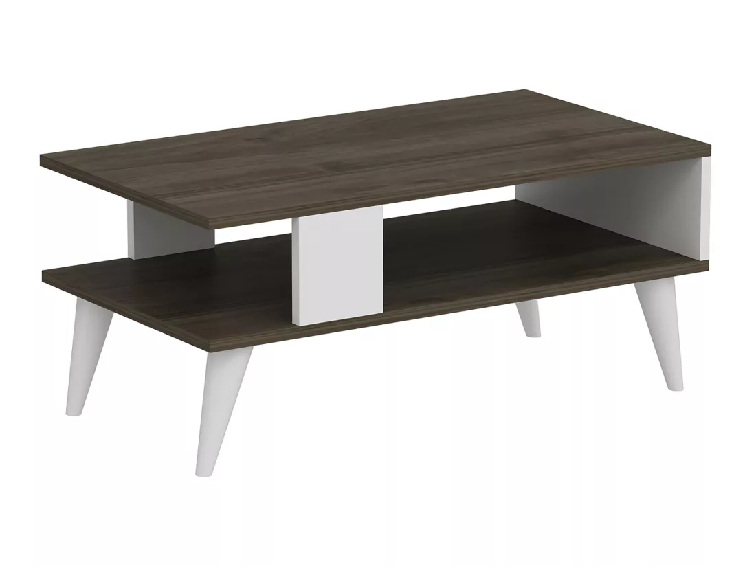 Table basse Lycksele avec espace de rangement 40 x 90 x 45 cm effet noyer/ blanc [en.casa]