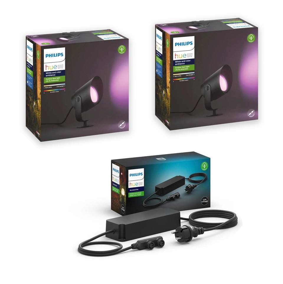 Philips Hue - 2x Lily XL Spot Light & 100 Watt Powersupply- Bundle