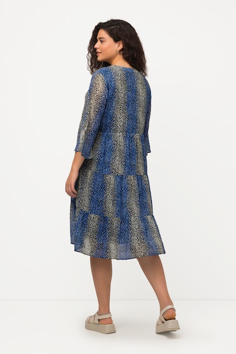 Midikleid, Streifen, A-Linie, Tunika-Ausschnitt, 3/4-Arm