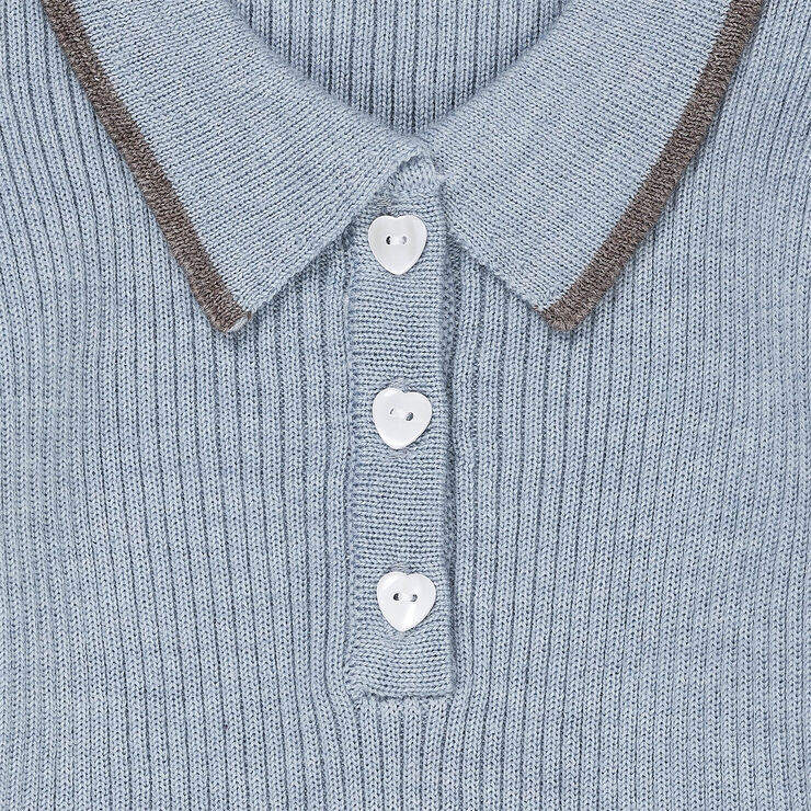 Copenhagen Colors MERINO POLO DRESS Dusty blue/natur