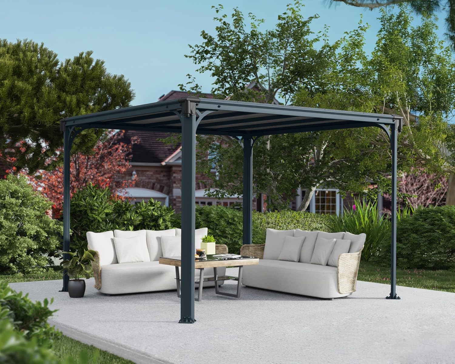 Palram Canopia Milano 3000 Gartenpavillon: Höchst Widerstandsfähiger Und Flacher Hardtop Pavillon Robuste Aluminiumkonstruktion Mit Dach Aus Polycarbonat. Ideal Als Freistehende Überdachung.
