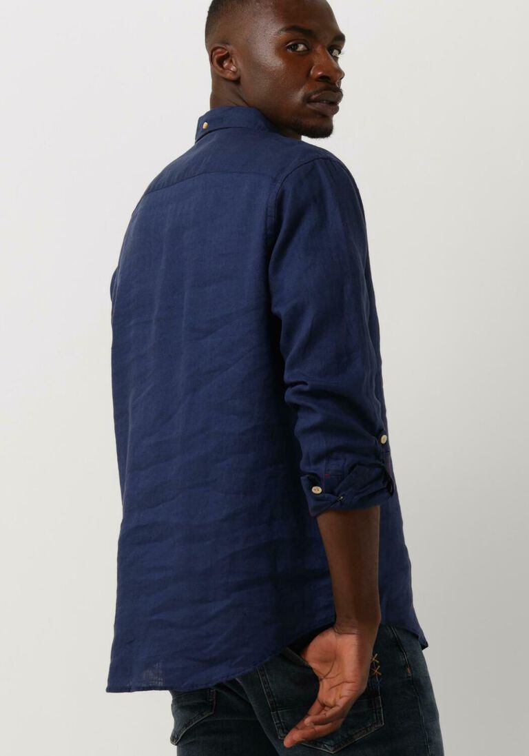 SCOTCH & SODA donkerblauwe scotch & soda casual overhemd regular-fit linen shirt with sleeve roll-up