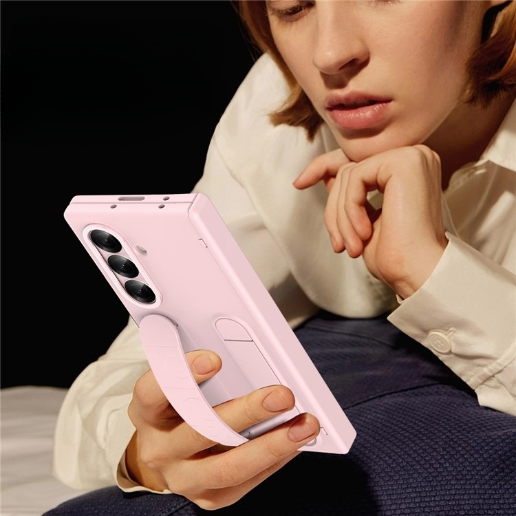 Samsung Galaxy Z Fold7 Soft Touch Hardcase Schutzhülle mit Handschlaufe   Kickstand Aufsteller - Rosa