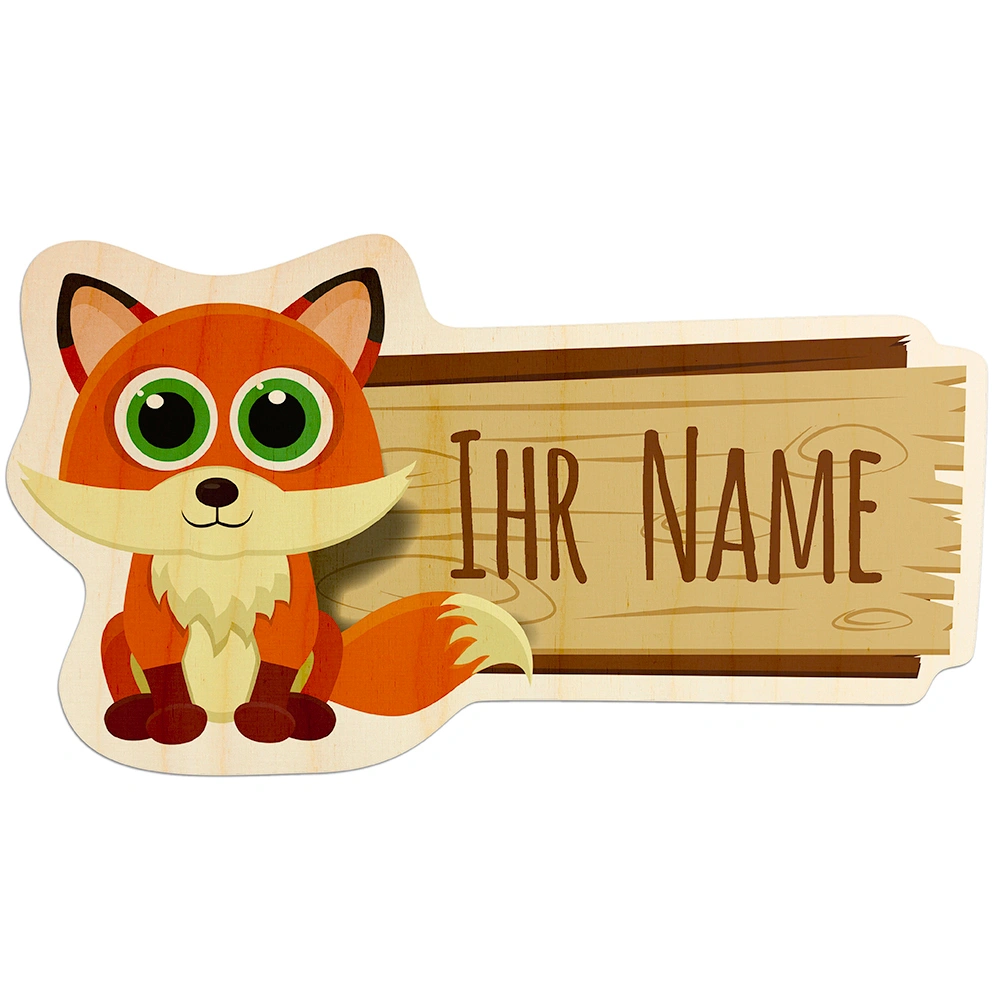 Personalisiertes Holz-Türschild mit Namen (Motiv: Fuchs)