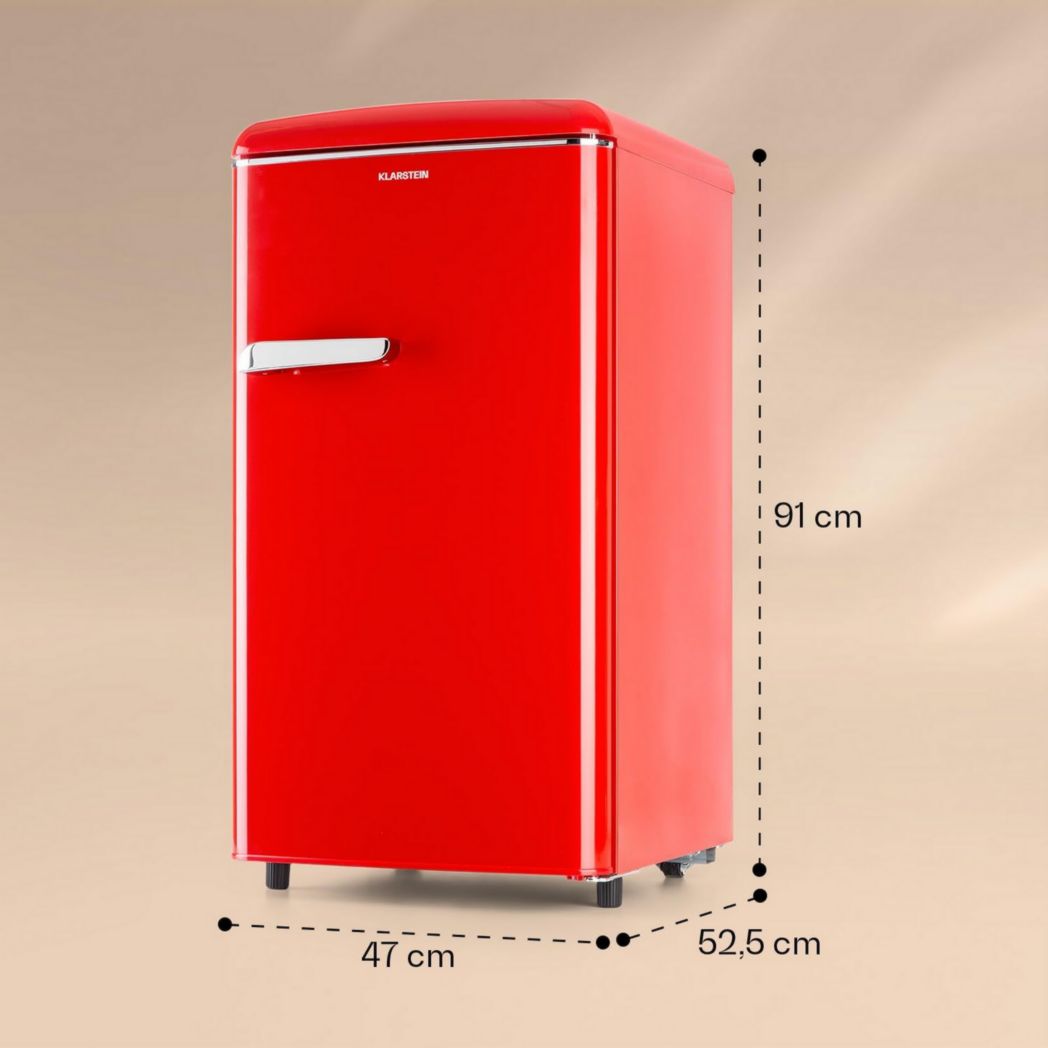 KLARSTEIN Laika - Congélateur, volume total 60 litres, thermostat 5 niveaux, 0 à -18°C, 3 clayettes, pose libre, design rétro - rouge