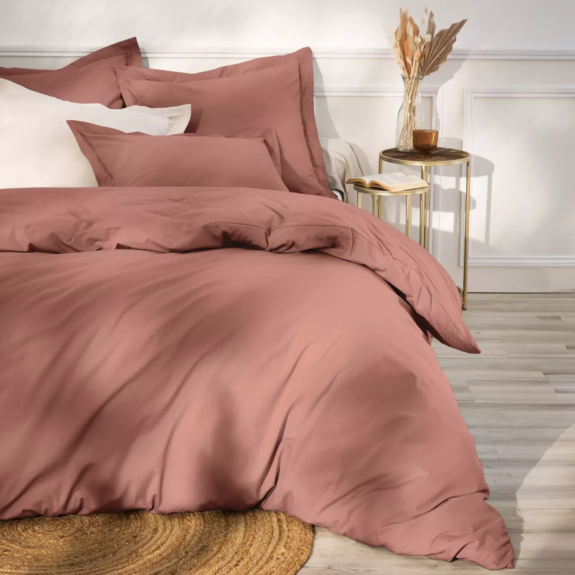 Drap housse percale de coton (160 x 200 cm) Cali Bois de rose
