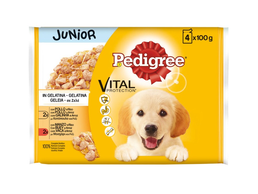 Ração Pedigree sabor Frango e Carne com Gelatina de Arroz para Filhotes - Pacote com Vários Sachês