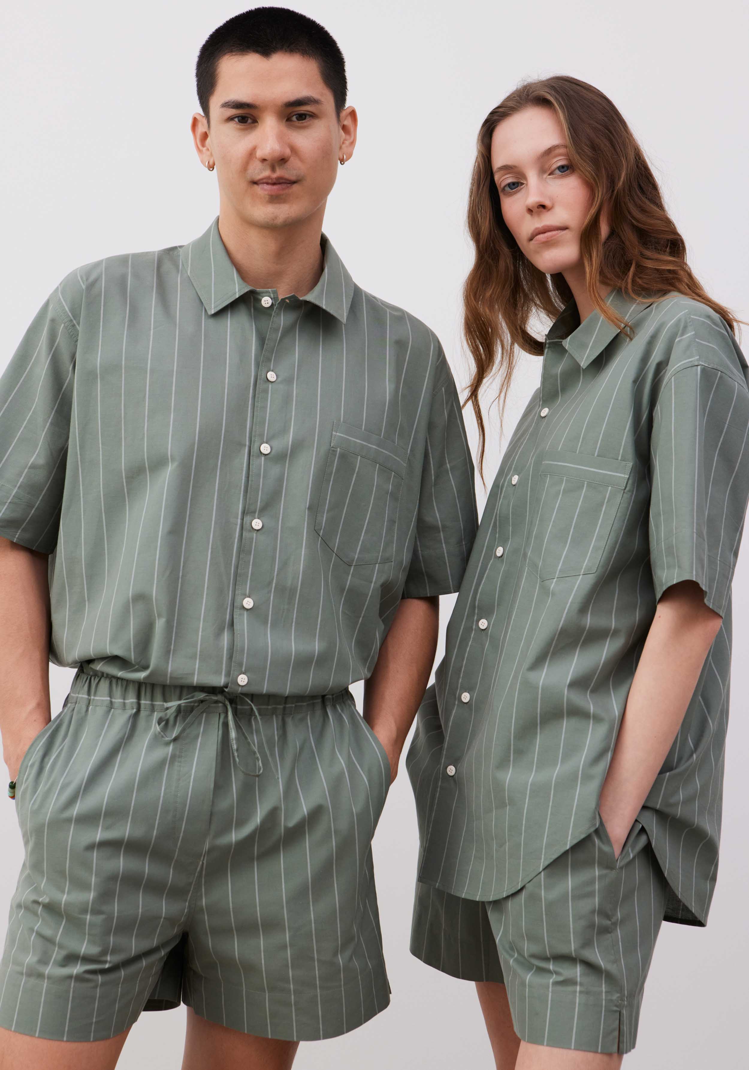 Lavie Kurzarmhemd John Striped Fichtengrün/Undyed