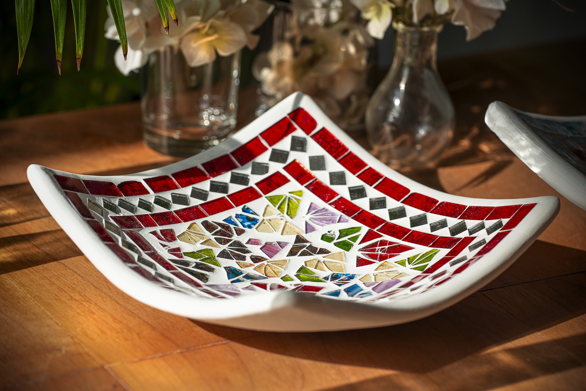 3er-Set Mosaikteller 'Tropical Flower', weiß, multicolor von fischer's lagerhaus