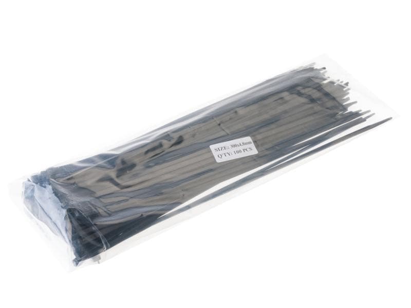 VR-Technics Kabelbinder Schwarz 300 mm x 4.8 mm Kabelbinder lösbar 300 x 4,8 mm, 100 Stück, schwarz