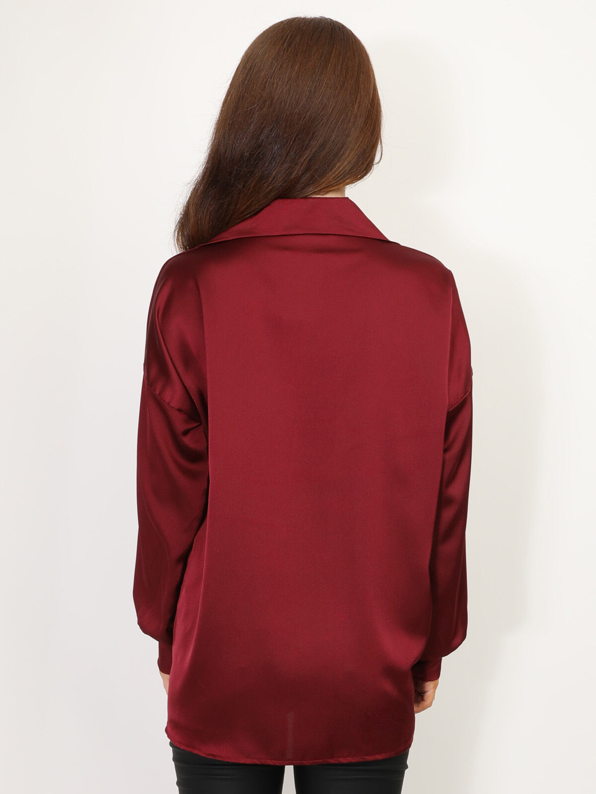 Chemise ample et satinée- Rouge foncé