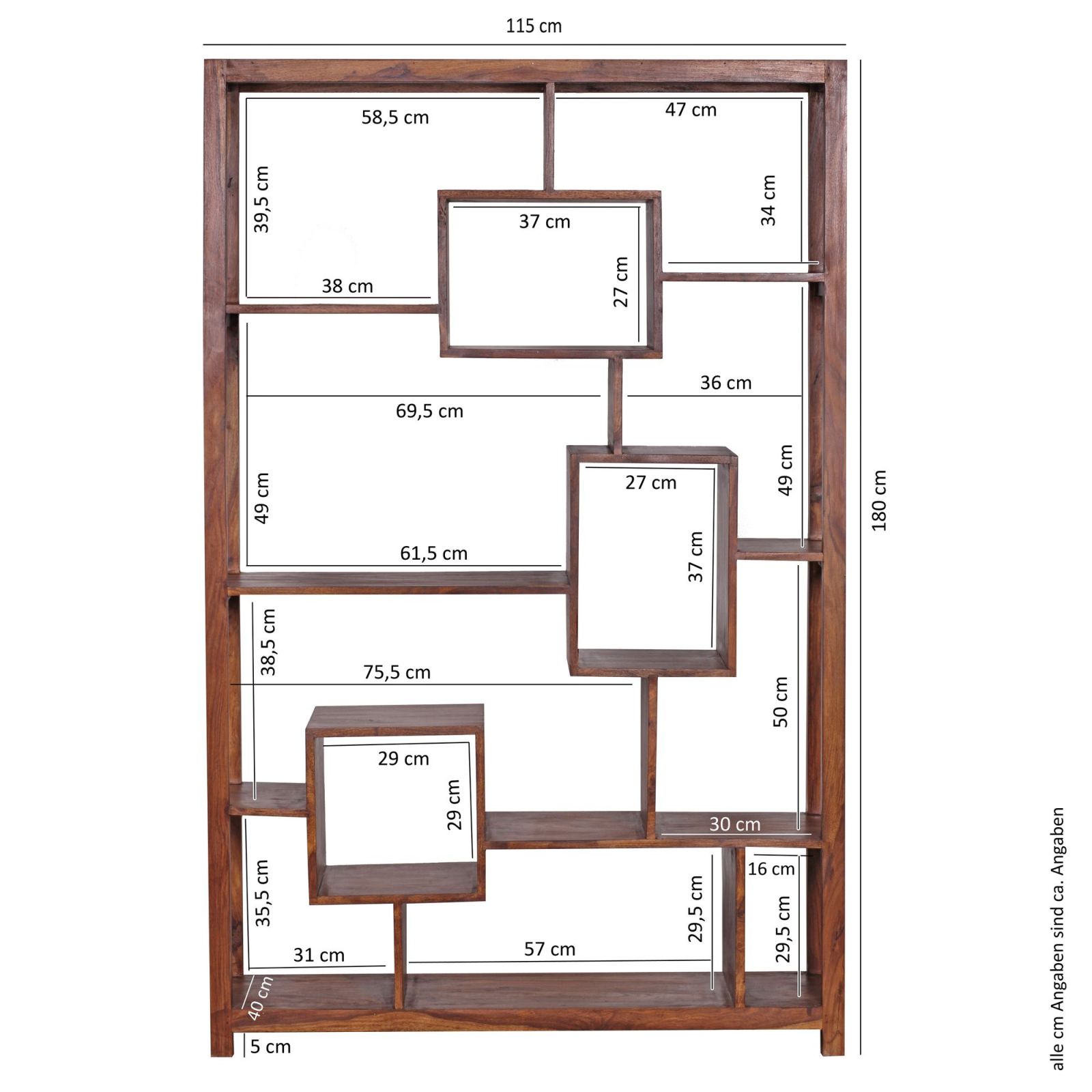 Bücherregal - Sheesham - Massivholz - 180 cm hoch