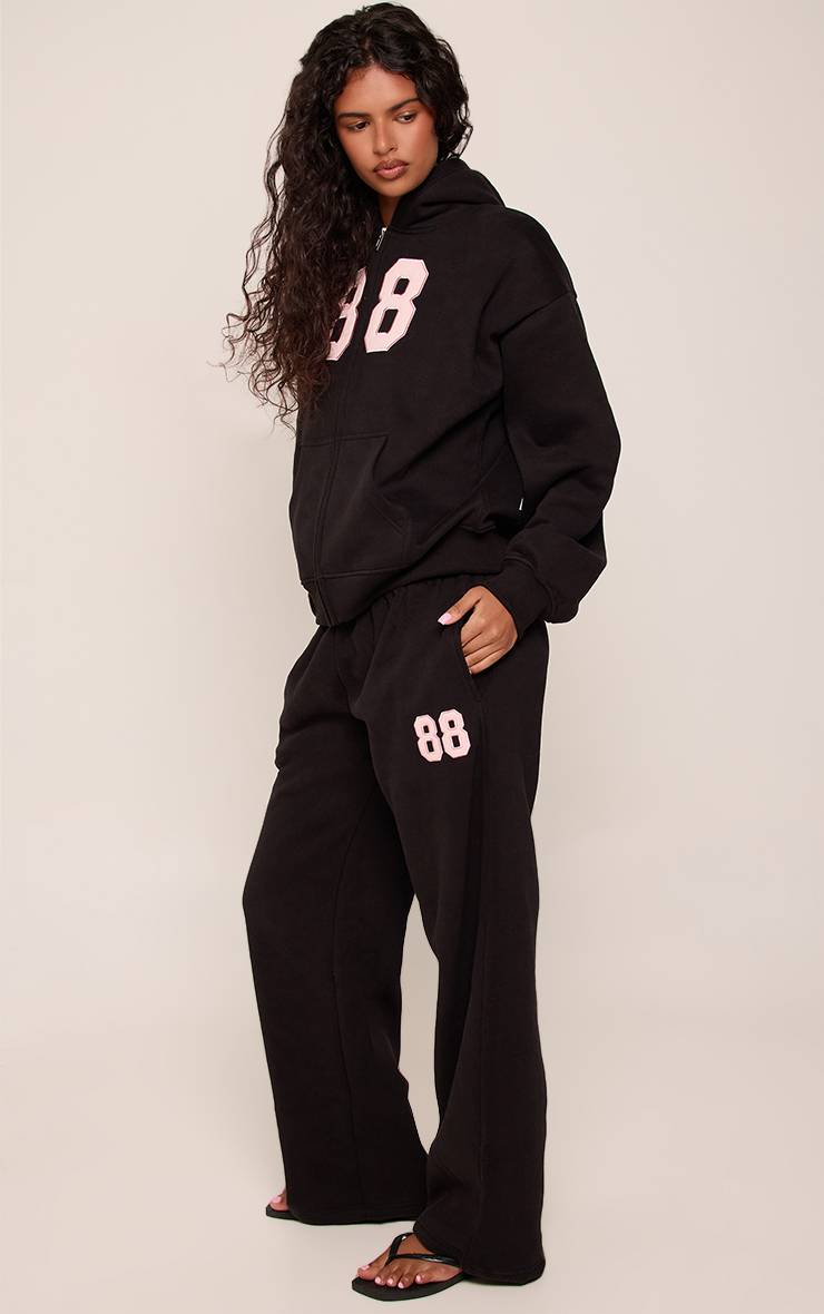 Rose Jogging Jambes Larges Noir Avec Imprimé 88