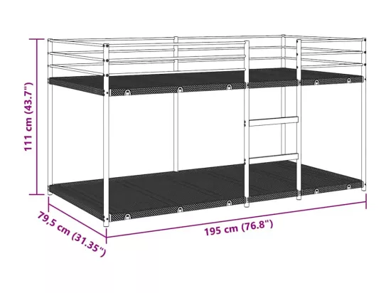 Lit superposé sans matelas blanc 75x190 cm acier