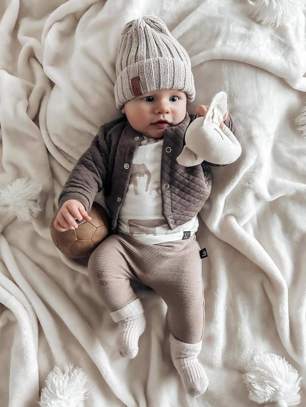Babystyling baby longsleeve met all over print wit/beige