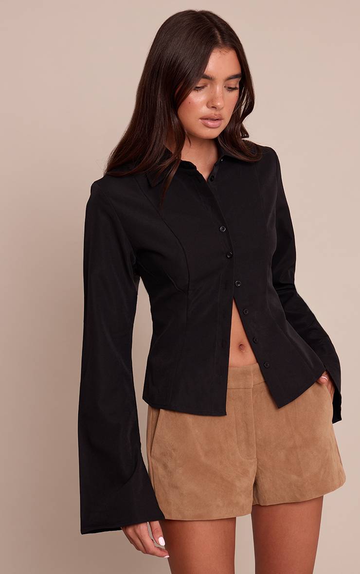 Noir Chemise Ajustée À Détails De Coutures
