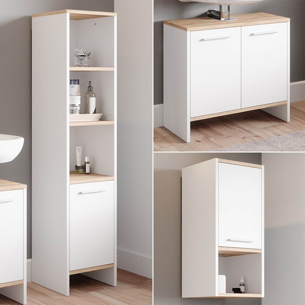 Vicco Badmöbelset Waschtischunterschrank Badspiegel Midischrank Hochschrank Hängeschrank Elvio Weiß Sonoma