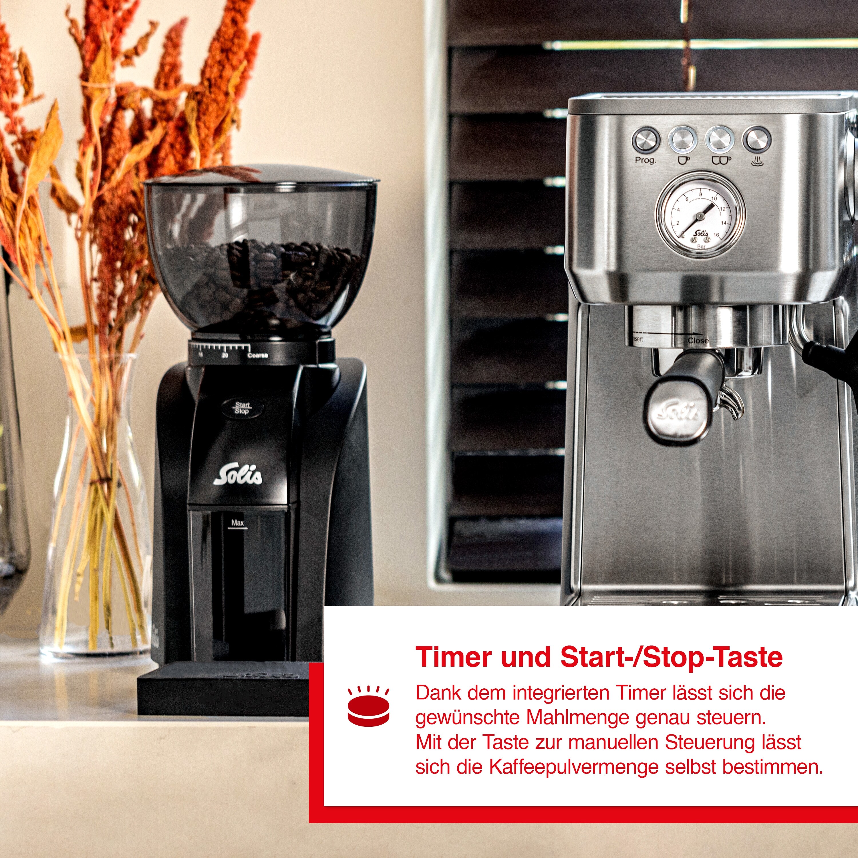 Solis Kaffeemahlwerk, 300g Kapazität 24 Mahlgrade, Timer, Garben