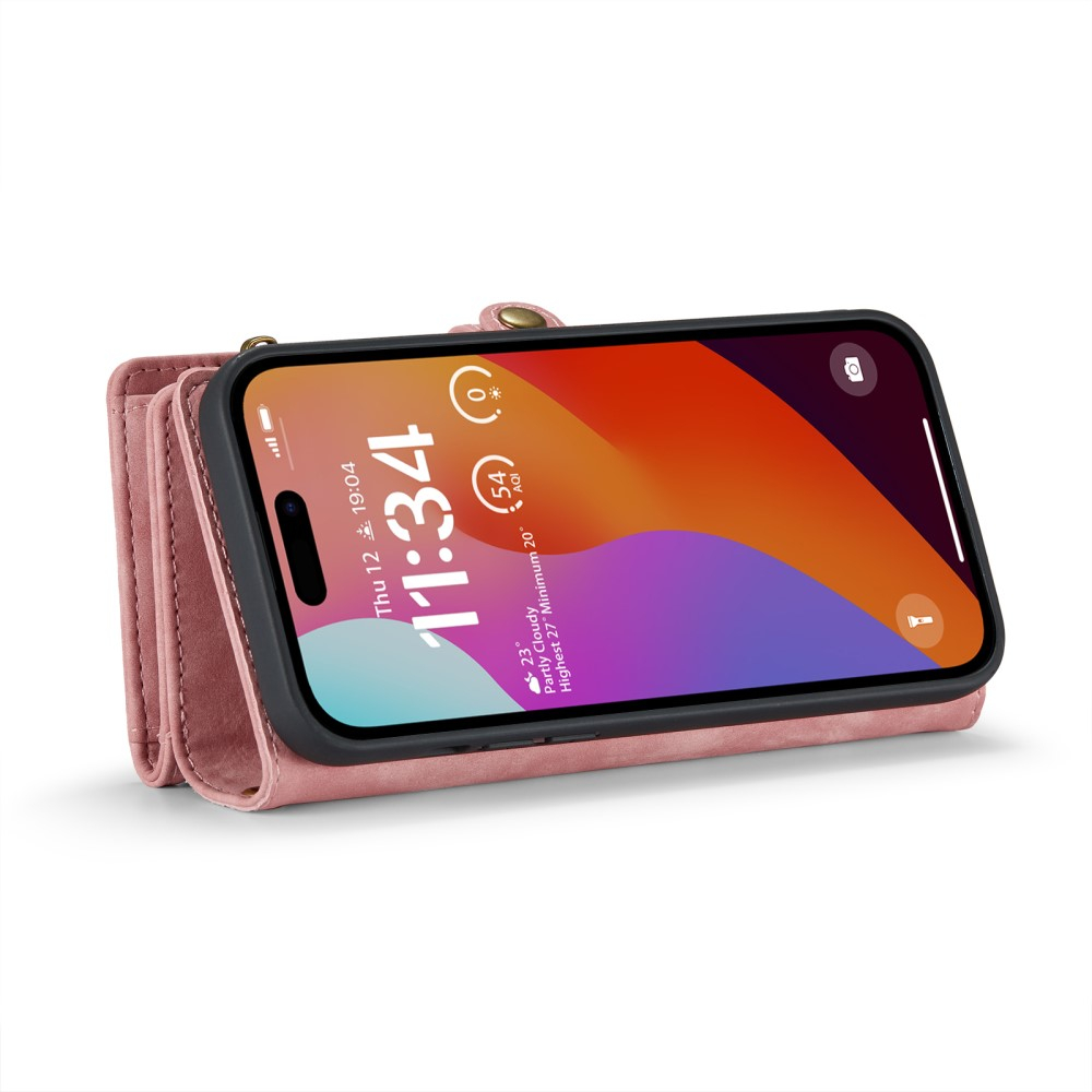 iPhone 16 Pro 2in1 Leder Tasche   Magnet Hardcase Karten Etui - Rosa