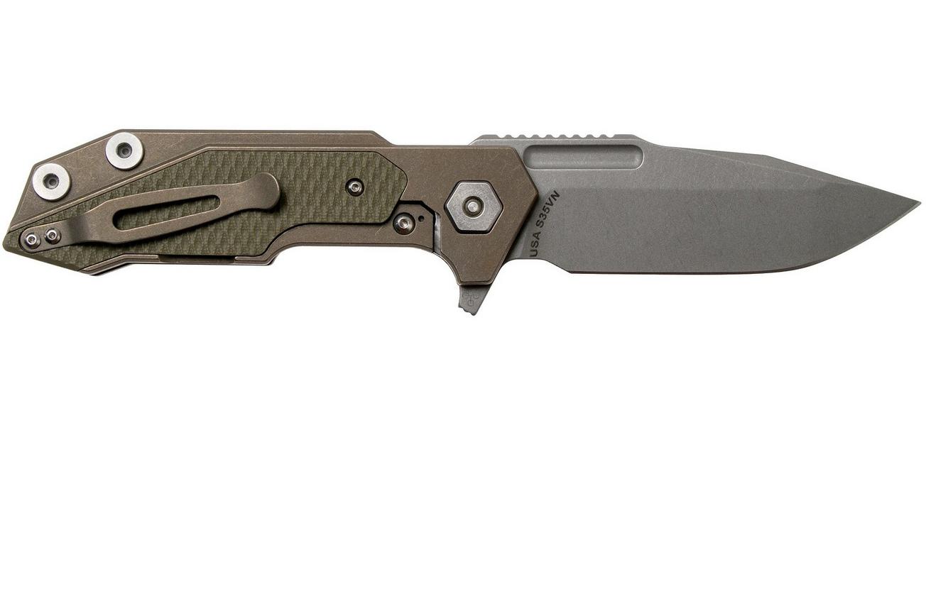 Rick Hinderer Fulltrack Spanto S35VN Working Finish, Battle Bronze, OD Green G10 zakmes